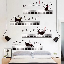 ウォールステッカー S168　北欧　ネコ　ピアノ　音楽　遊びネコ　DIY 壁シール　インテリアシート　 1枚目の画像