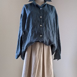 【再販♡】大人美人シャツ　リネンシャツ　グリーン　大きめ　1枚で素敵　春服 1枚目の画像