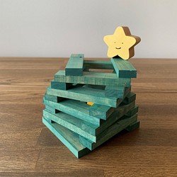 木片積み木　LEDキャンドル、星の飾り、木箱付き 1枚目の画像