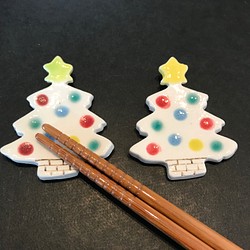 クリスマスツリー①はしおき/陶器　2個セット 1枚目の画像