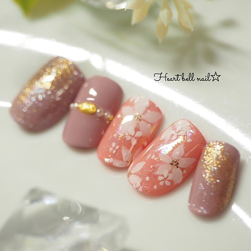 花 ひらり フラワー 春ネイル 和柄 成人式ネイル 前撮り ネイルチップ ネイルシール Heart Bell Nail 通販 Creema クリーマ ハンドメイド 手作り クラフト作品の販売サイト