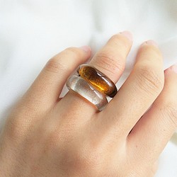 2個セット] 秋色ブラウン ダブルガラス リング clear glass ring 指輪