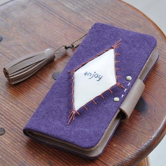 更新iphone復古紫色帆布×真皮飛機名稱輸入筆記本類型智能手機案例訂購生產原始 第1張的照片