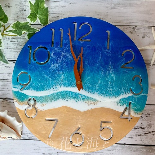 海と白波の壁掛け時計30cm（ブルーオーシャン） 掛け時計・置き時計 花