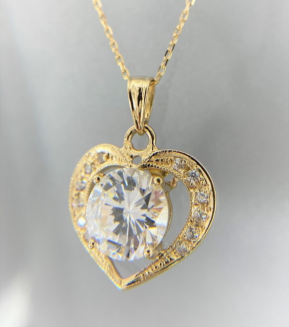 白 フリル付 K18 WG 0.15ct パヴェダイヤモンド ハート K14 ネックレス