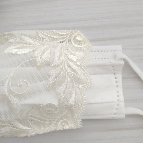 ですぐ届く  不織布マスクカバー(12.5×10) 刺繍 ホワイト チュールレース その他
