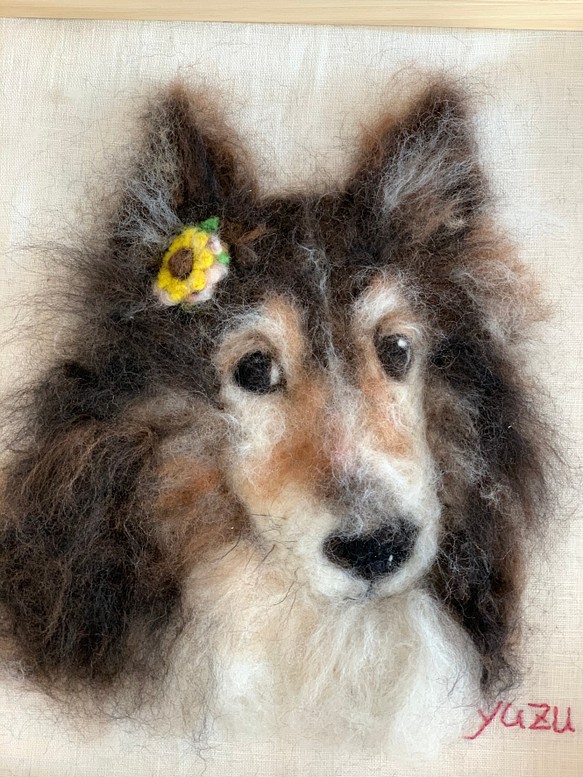 羊毛フェルト　犬ポートレート　オーダーメイド　肖像画　30cm×30cm