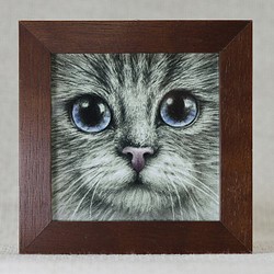 【鉛筆画　額入り】猫　ジークレーアート 1枚目の画像