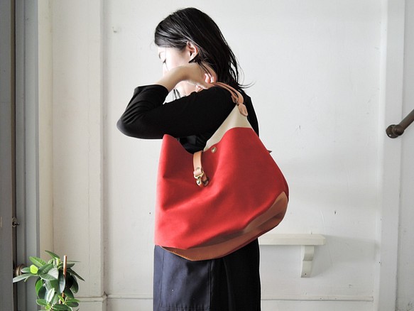 “免費送貨”神戶ORZO假麂皮x Nume皮革2way肩手提紅色A4兼容OR528 第1張的照片