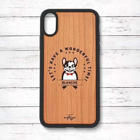 【可刻名字】法國鬥牛犬Pide（徽章）減震型木質iPhone手機殼 第1張的照片