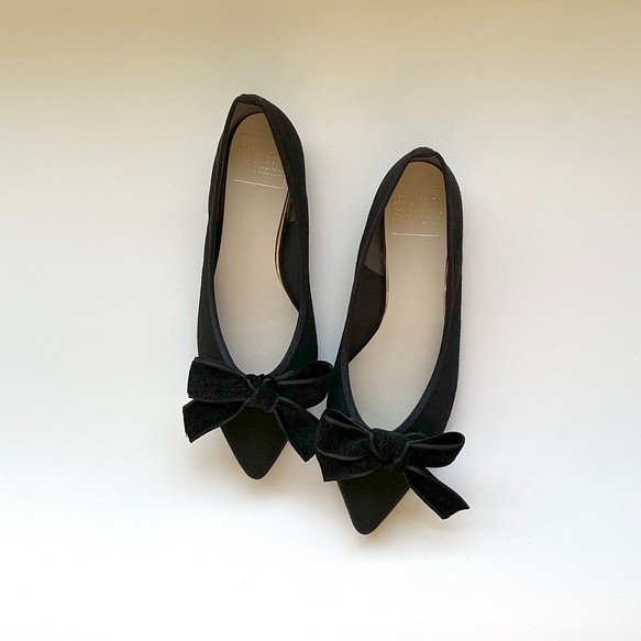 SOLEIL_黑絲帶絨面革 | 尖頭平底芭蕾舞鞋 | 訂購 | 第1張的照片