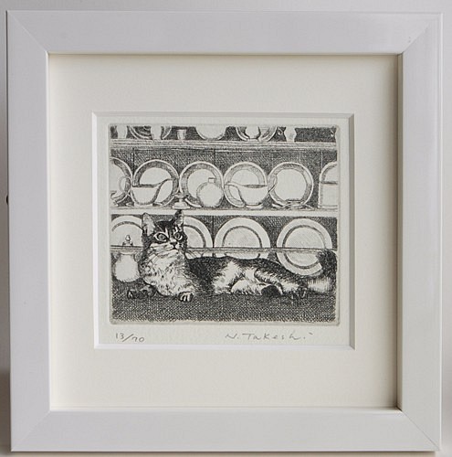 猫と食器棚 / 銅版画 (額あり） 1枚目の画像