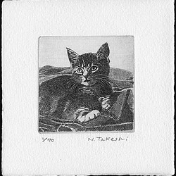 布の上の子猫/ 銅版画 (作品のみ） 1枚目の画像