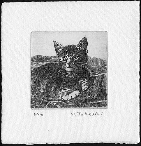 布の上の子猫/ 銅版画 (作品のみ） 1枚目の画像