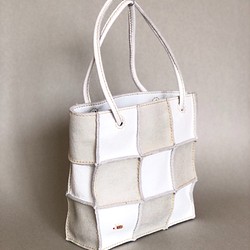 本革 手縫い Patchwork tote mini (ホワイト)-