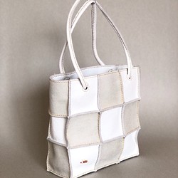 本革　手縫い Patchwork tote mini　(ホワイト) 1枚目の画像