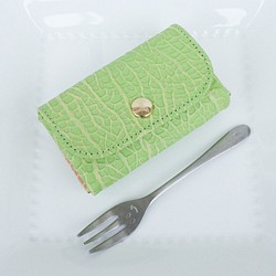 ほぼ名刺サイズのコンパクト財布 折らずにお札が入る超小型財布 | メロン柄とピーナッツ柄のバイカラー 1枚目の画像