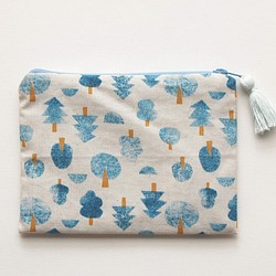 棉+鋼織物木紋小袋（藍色/中號） 第1張的照片