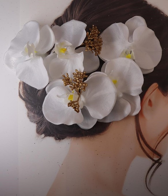 胡蝶蘭とベリーピック　髪飾り　花嫁ヘッドドレス　和装ヘア 1枚目の画像
