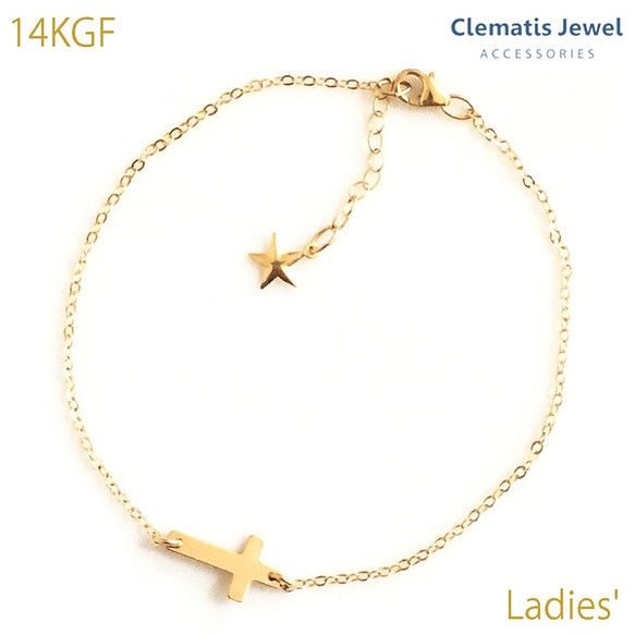 14kgf 海外発送可 レディース 女性 ゴールドフィルド クロス 十字架 アンクレット 金 （スター 星 ） 1枚目の画像