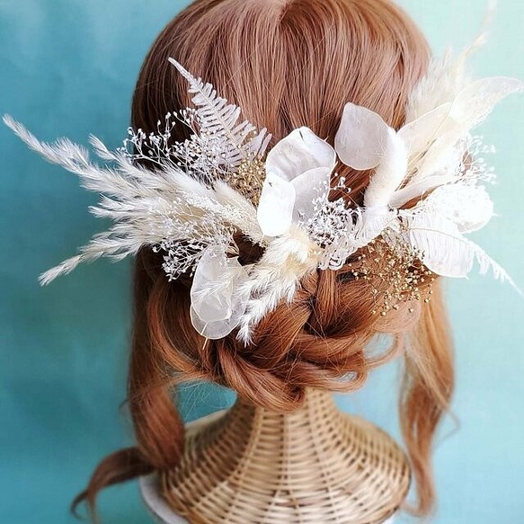 ルナリアとパンパスグラス　髪飾り　結婚式　成人式　和装 1枚目の画像