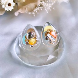 glass drop nuance clear color gold Earrings ① 1枚目の画像