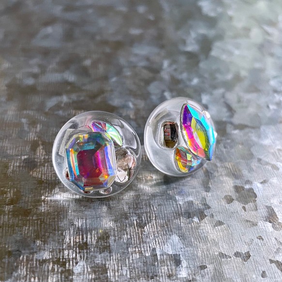 glass round nuance crystal Earrings  ③ 1枚目の画像