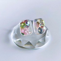 glass octagon fairy pink flower Earrings 1枚目の画像