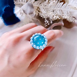 glass round dolphin sea silver pearl ring 1枚目の画像