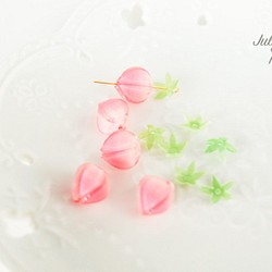 【2セット入】ピンクのお花とリーフセット　パーツ　フラワー　F0062 1枚目の画像