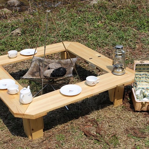 木製　折り畳み囲炉裏テーブル 焚き火　キャンプ アウトドア ローテーブル　オリジナル
