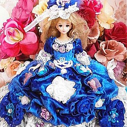 ドール服 着せ替え 薔薇のロイヤル プリンセス ドレス ブルー 1枚目の画像