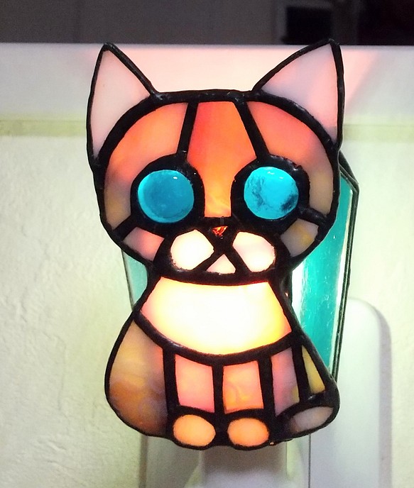 ステンドグラス＊猫のおやすみランプ 1枚目の画像