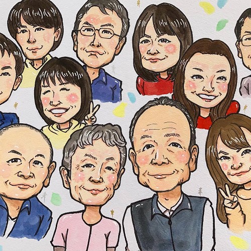 似顔絵 プレゼント5000円 大人数もok 安くてかわいいイラスト 還暦祝 送別 誕生日 プレゼント イラスト 似顔絵屋 Ryoma 通販 Creema クリーマ ハンドメイド 手作り クラフト作品の販売サイト