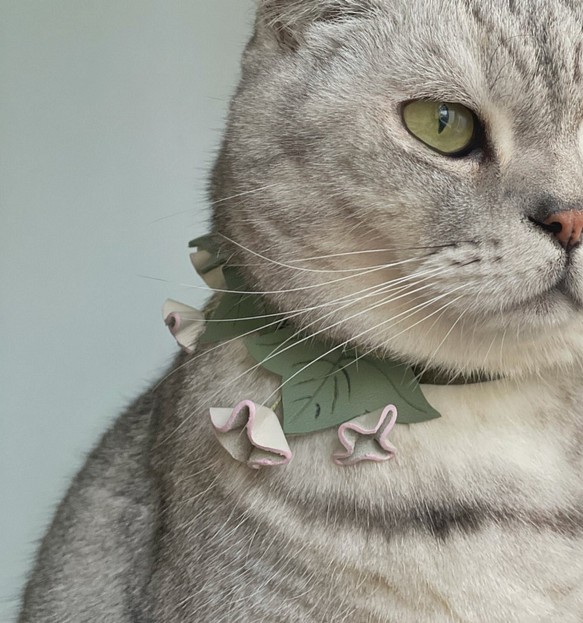Zemoneni Pets  3D flower collection 朝顔 牛革ペットカラー 猫の首輪 犬の首輪 1枚目の画像