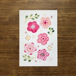 水彩 ポストカード 3枚セット pink flower 1枚目の画像