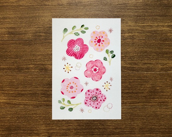 水彩 ポストカード 3枚セット pink flower 1枚目の画像