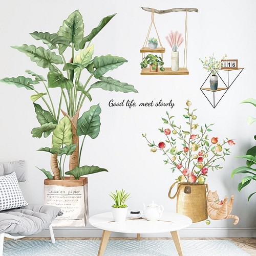 ウォールステッカー S111 北欧 鑑賞植物 植木鉢 ネコ 癒す DIY 壁紙
