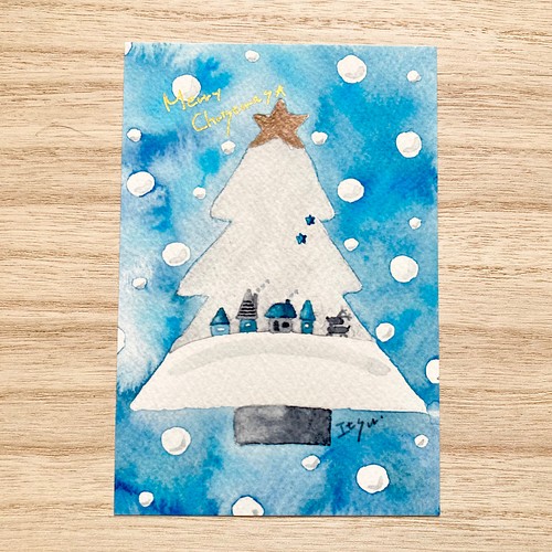 3枚セット 夜のクリスマス 北欧水彩画イラストポストカード クリスマスカード クリスマスツリー カード レター Marron125 通販 Creema クリーマ ハンドメイド 手作り クラフト作品の販売サイト
