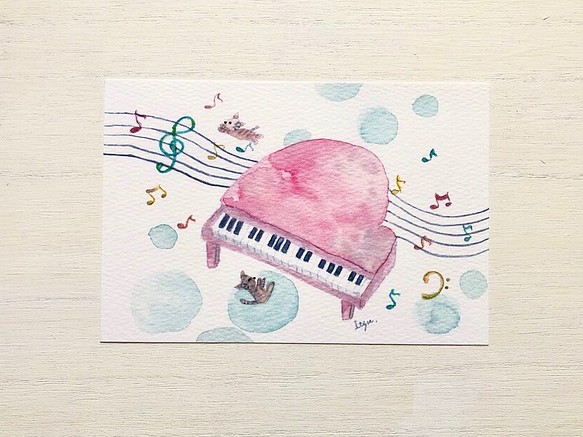 3枚セット ピンクのピアノ 水彩画イラストポストカード 猫 ネコ 音楽 カード レター Marron125 通販 Creema クリーマ ハンドメイド 手作り クラフト作品の販売サイト