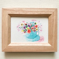 「彩りパンジー」水彩画イラスト　ミニ額　春　プチギフト  ビオラ 1枚目の画像