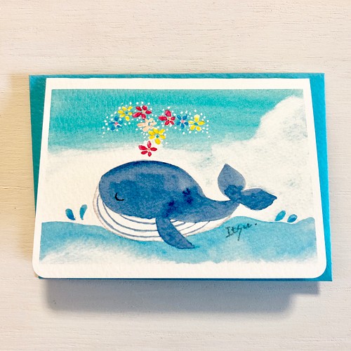 2枚セット のんびりクジラ 水彩画イラスト ミニカード くじら 海 暑中見舞い 母の日 メッセージカード カード レター Marron125 通販 Creema クリーマ ハンドメイド 手作り クラフト作品の販売サイト