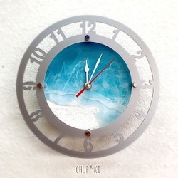 エポキシレジン海アート掛け時計 1枚目の画像