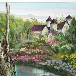 美しい風景絵画のような《押し花アート額》湖畔・花畑・森 - その他アート