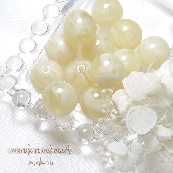 cream(12pcs)marble round beads 1枚目の画像