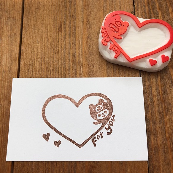 ハート❤️メモ枠ハンコ・クマかぶりもの　スタンプ　手作りバレンタイン 1枚目の画像