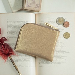 [永久免費保修] 精緻閃粉 ☆ 七海皮革金色小巧錢包 -L 形拉鍊- 第1張的照片