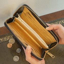 追加オプション】ラウンドファスナー長財布の内装を「ゴールドレザー
