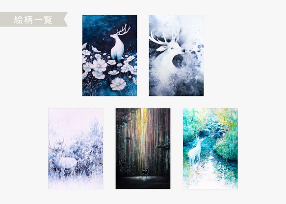 ポストカード：森の鹿｜５種各１枚／５枚セット 1枚目の画像