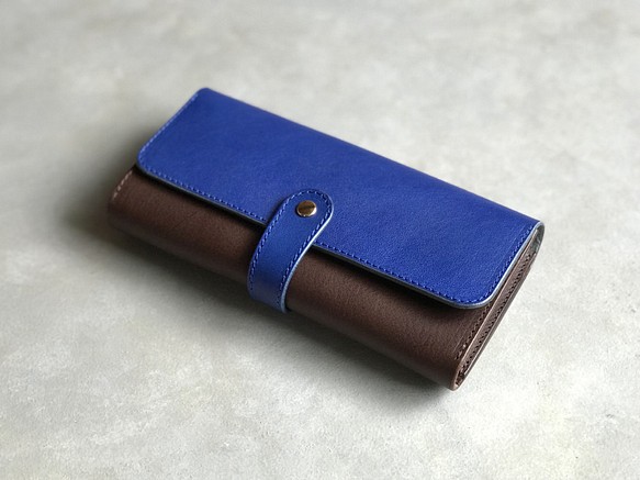 イタリアンレザーの長財布～パルマ(ブルー)～ 1枚目の画像